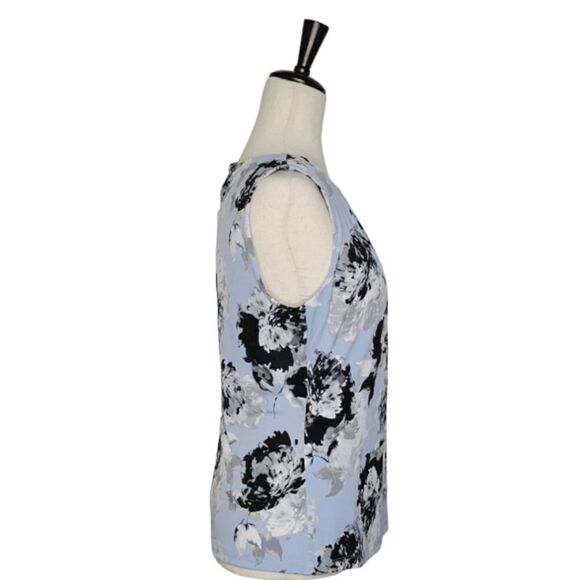 Calvin Klein Blue Floral Pleated Neck Keyhole Closure Sleeveless Blouse Size SP - Picture 3 of 7